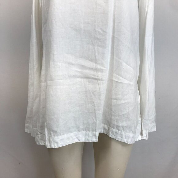 LAUREN RALPH LAUREN - WOMEN'S MEDIUM - WHITE 100% LINEN LONG SLEEVE V NECK SHIRT - Picture 3 of 7